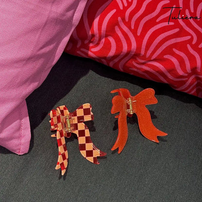 Piros kockás masni hajcsat